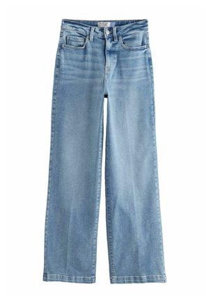 Hoge taille, wijdvallende jeans van lichtblauwe denim met een soepele textuur, met een klassiek vijf-pocket ontwerp en gestikte details.