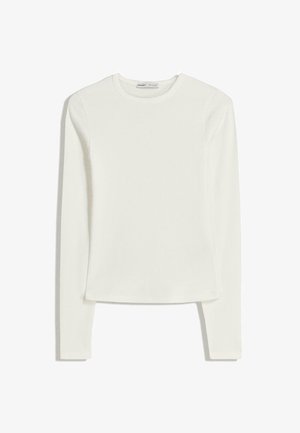 Witte lange mouw top van zachte, gladde stof. Heeft een ronde hals en een slim fit met minimale stikdetails.